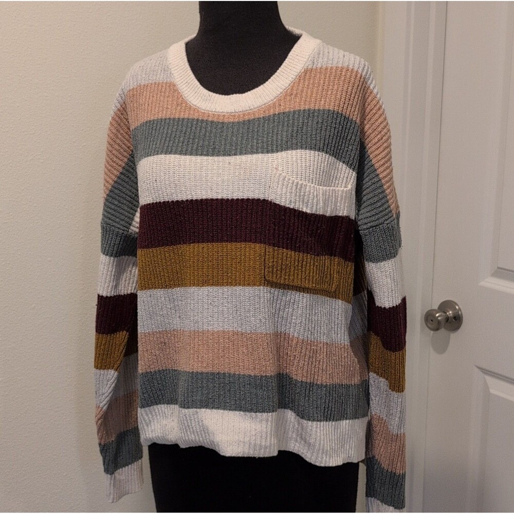 Madewell Striped Knit Multicolor Long Sleeve Pullover Sweater M Pocket